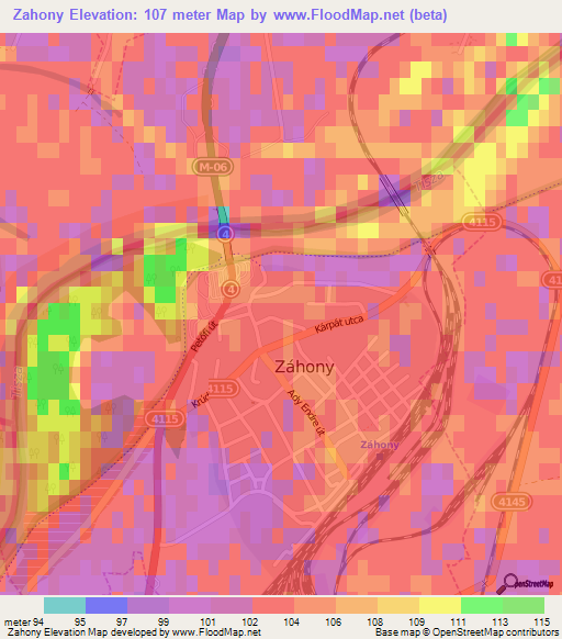 Zahony,Hungary Elevation Map