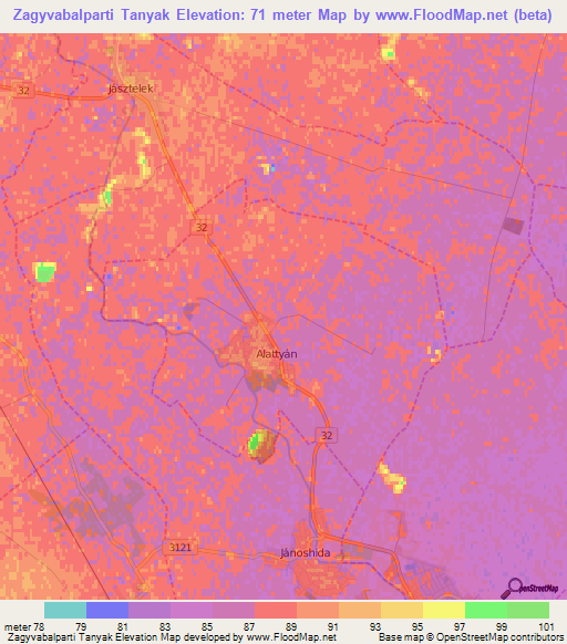 Zagyvabalparti Tanyak,Hungary Elevation Map