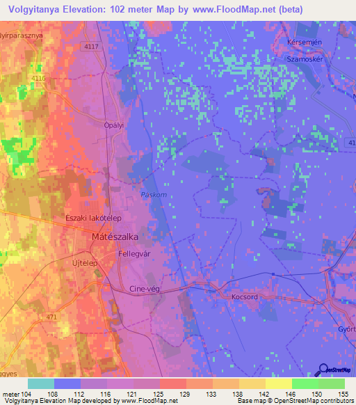 Volgyitanya,Hungary Elevation Map