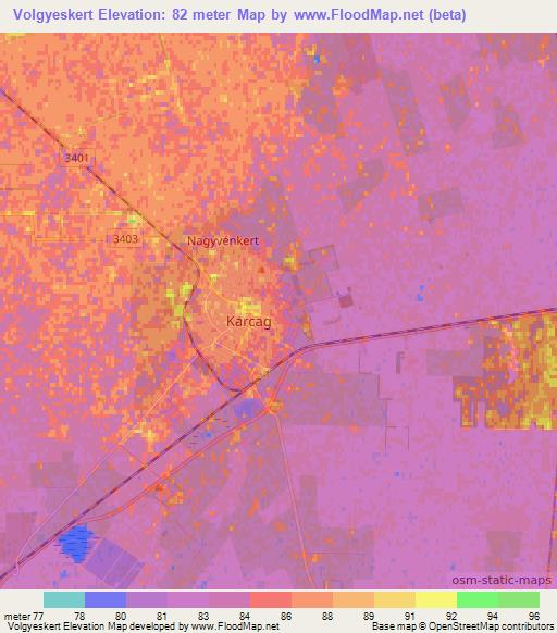 Volgyeskert,Hungary Elevation Map