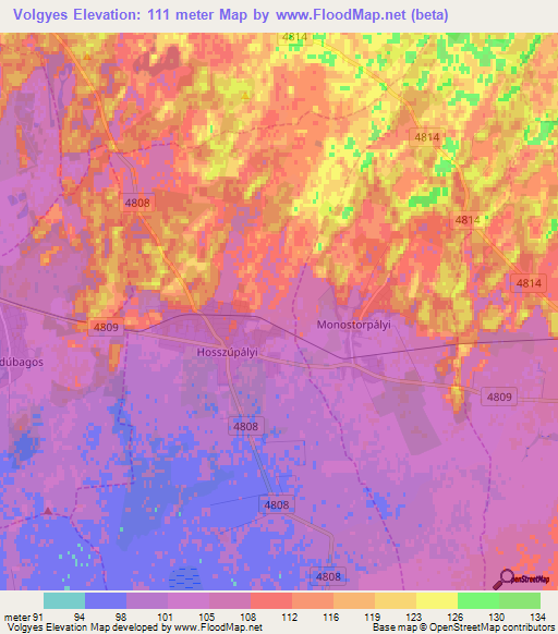 Volgyes,Hungary Elevation Map