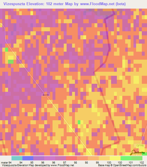 Vizespuszta,Hungary Elevation Map