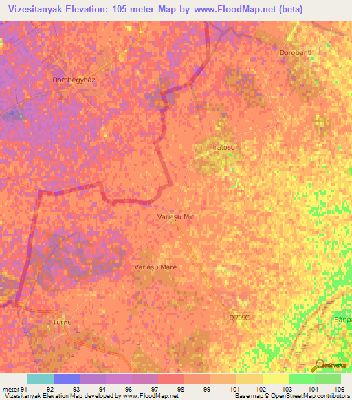 Vizesitanyak,Hungary Elevation Map
