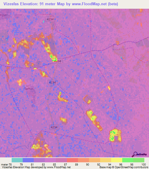 Vizesfas,Hungary Elevation Map