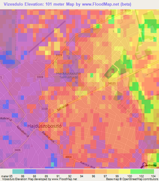 Vizesdulo,Hungary Elevation Map