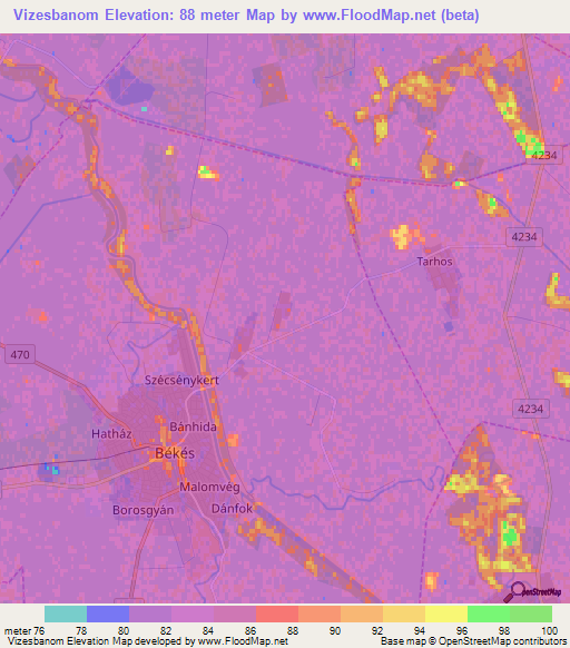 Vizesbanom,Hungary Elevation Map