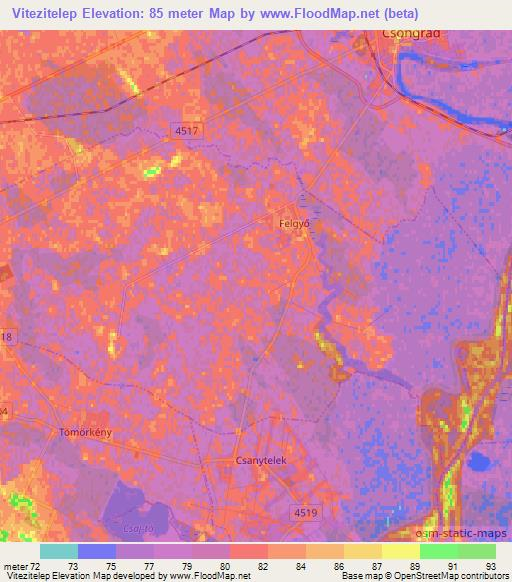 Vitezitelep,Hungary Elevation Map