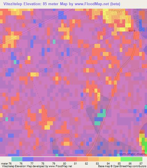 Vitezitelep,Hungary Elevation Map