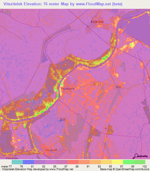 Vitezitelek,Hungary Elevation Map