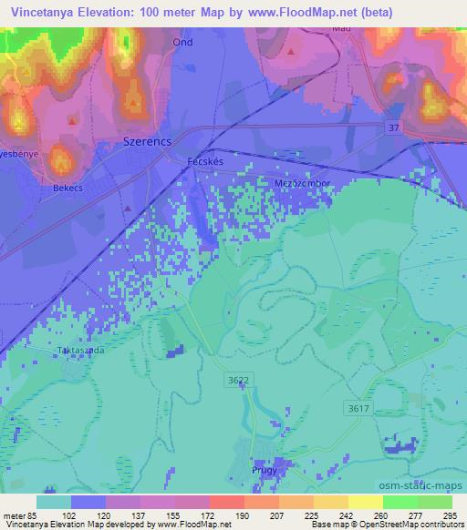 Vincetanya,Hungary Elevation Map
