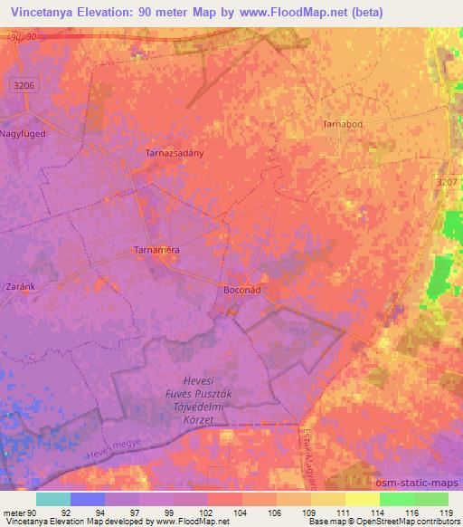 Vincetanya,Hungary Elevation Map