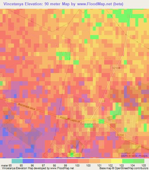 Vincetanya,Hungary Elevation Map