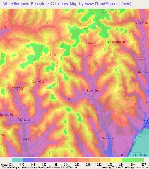 Vincellertanya,Hungary Elevation Map