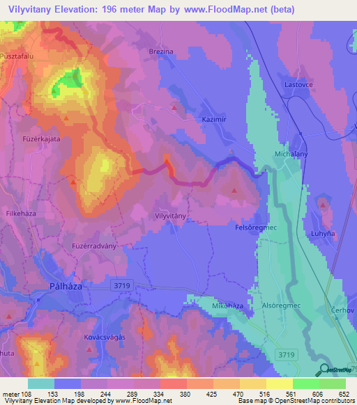 Vilyvitany,Hungary Elevation Map