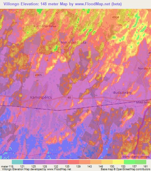 Villongo,Hungary Elevation Map