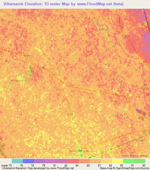 Viharsarok,Hungary Elevation Map