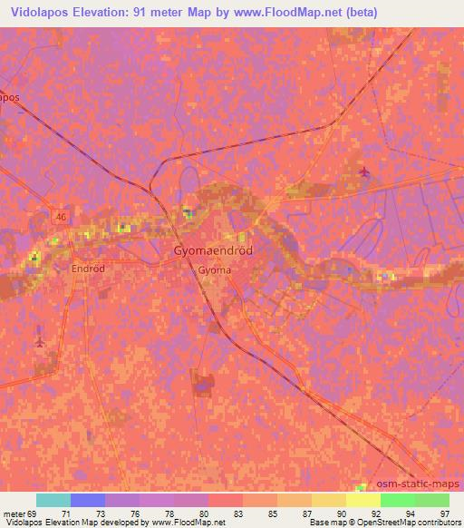 Vidolapos,Hungary Elevation Map