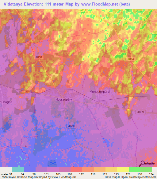 Vidatanya,Hungary Elevation Map