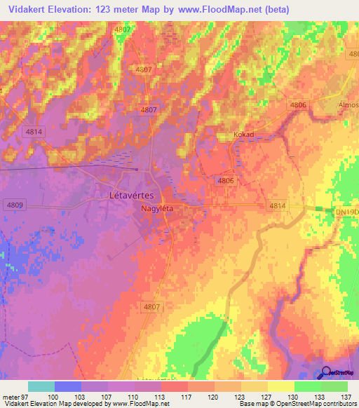 Vidakert,Hungary Elevation Map