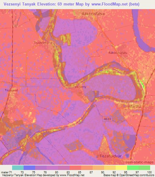 Vezsenyi Tanyak,Hungary Elevation Map