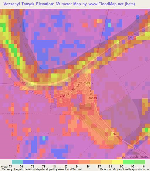Vezsenyi Tanyak,Hungary Elevation Map
