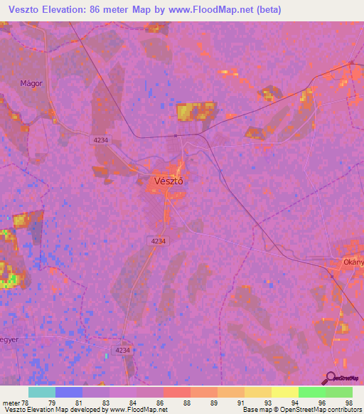 Veszto,Hungary Elevation Map