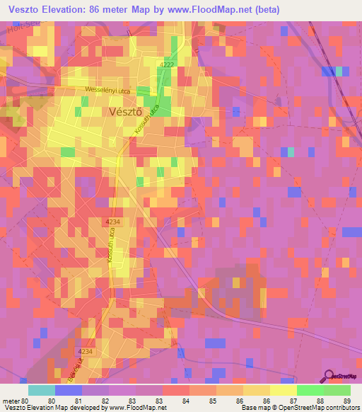 Veszto,Hungary Elevation Map