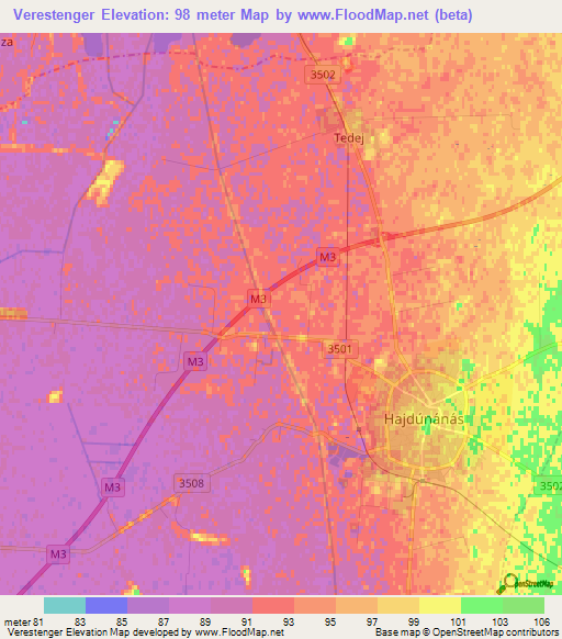 Verestenger,Hungary Elevation Map