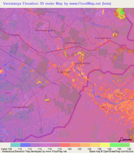 Verestanya,Hungary Elevation Map