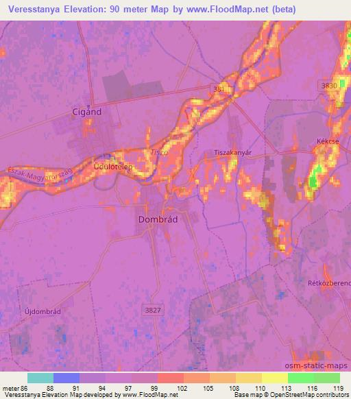 Veresstanya,Hungary Elevation Map