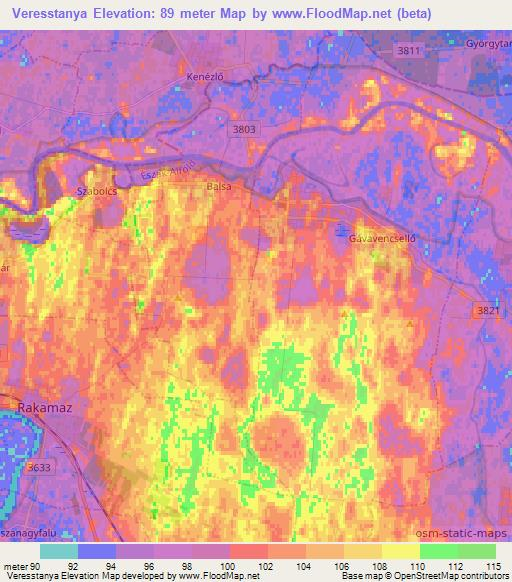Veresstanya,Hungary Elevation Map