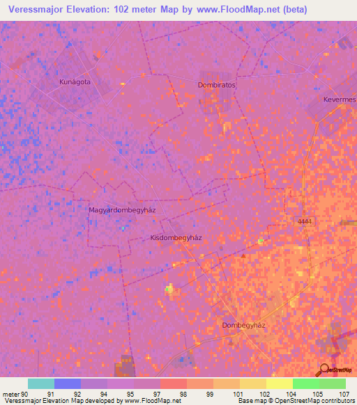 Veressmajor,Hungary Elevation Map