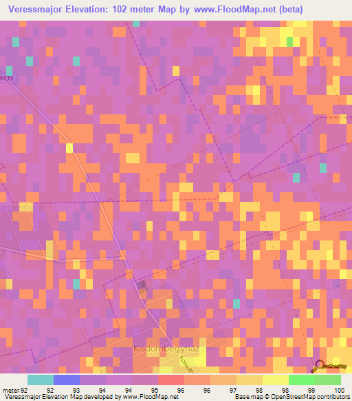 Veressmajor,Hungary Elevation Map