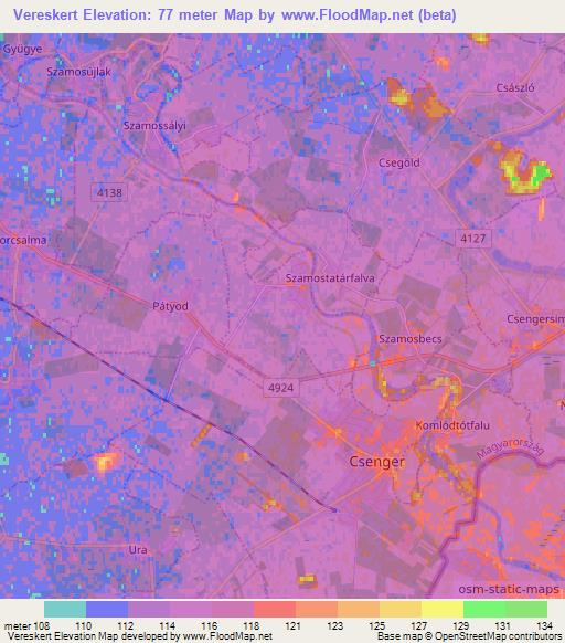 Vereskert,Hungary Elevation Map