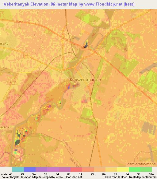 Vekeritanyak,Hungary Elevation Map