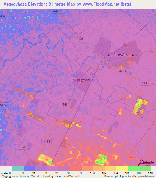 Vegegyhaza,Hungary Elevation Map