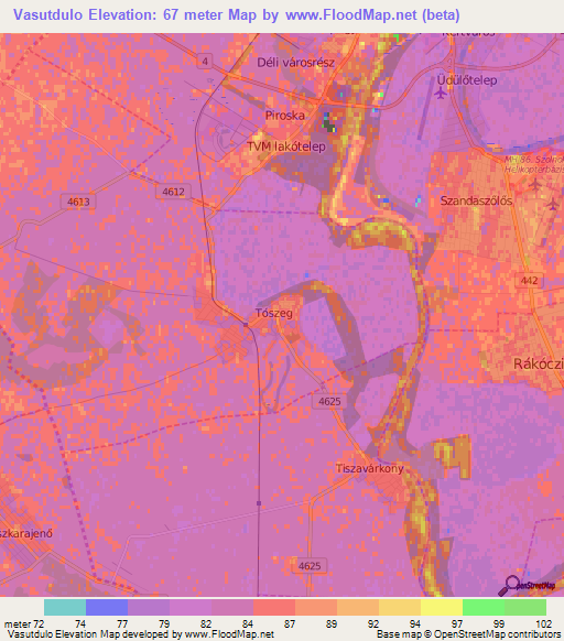 Vasutdulo,Hungary Elevation Map