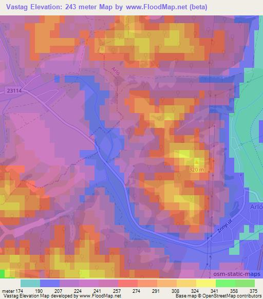 Vastag,Hungary Elevation Map