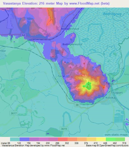 Vasastanya,Hungary Elevation Map