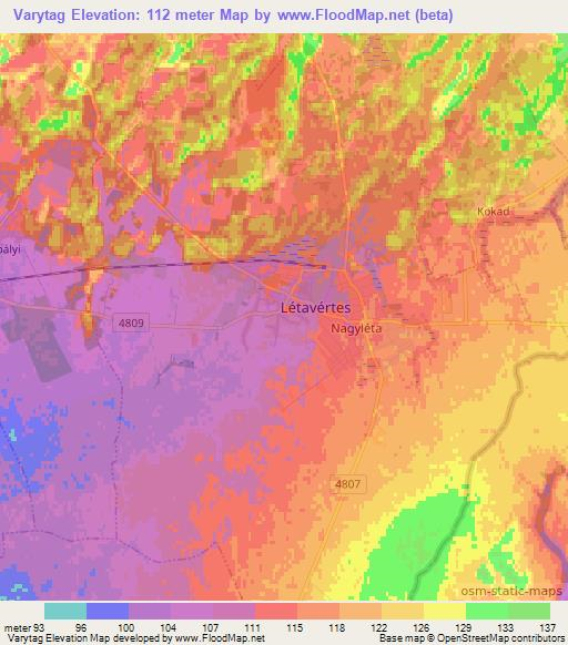 Varytag,Hungary Elevation Map