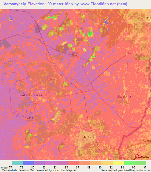 Varsanyhely,Hungary Elevation Map