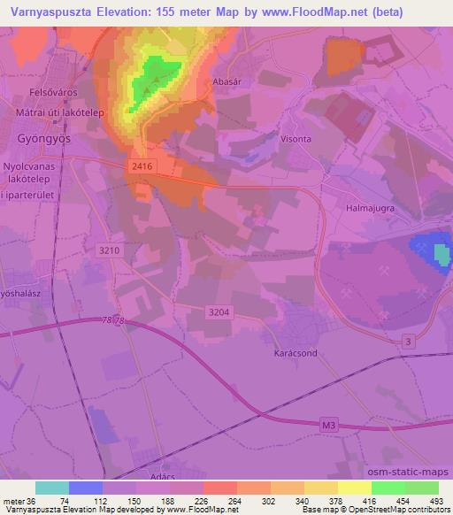 Varnyaspuszta,Hungary Elevation Map
