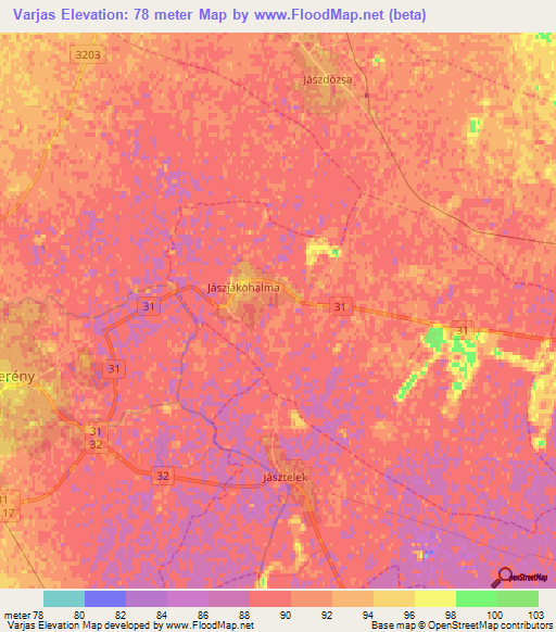 Varjas,Hungary Elevation Map