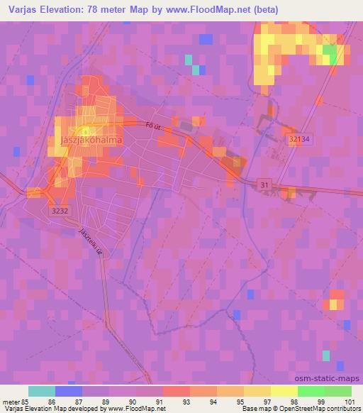 Varjas,Hungary Elevation Map