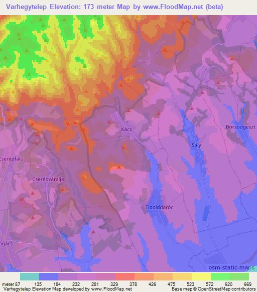 Varhegytelep,Hungary Elevation Map