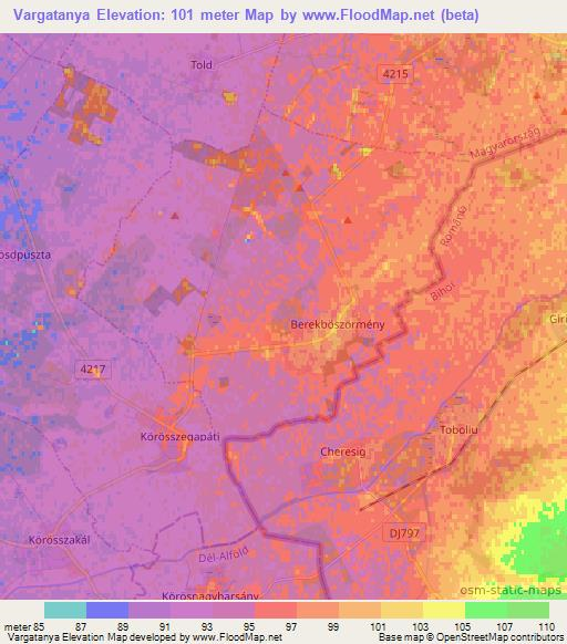 Vargatanya,Hungary Elevation Map