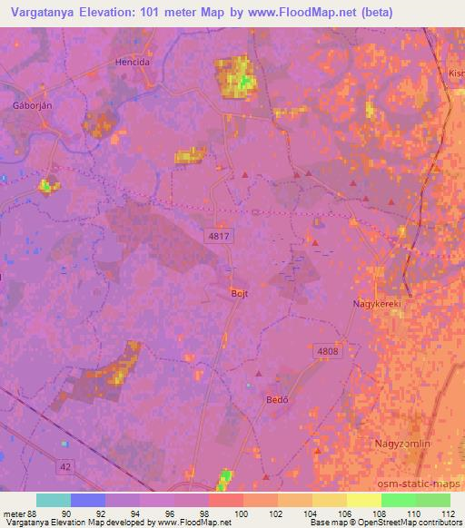 Vargatanya,Hungary Elevation Map