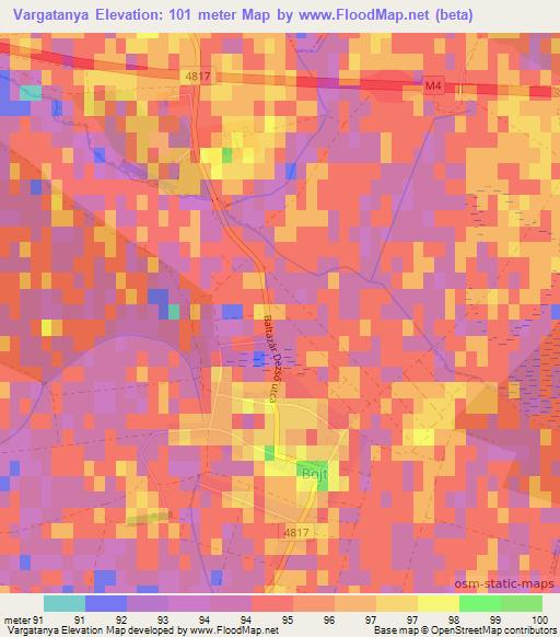 Vargatanya,Hungary Elevation Map