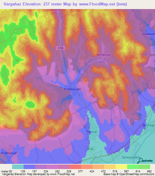 Vargahaz,Hungary Elevation Map