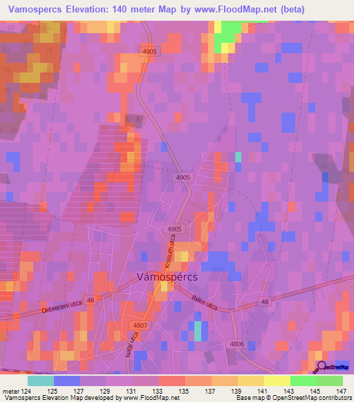 Vamospercs,Hungary Elevation Map